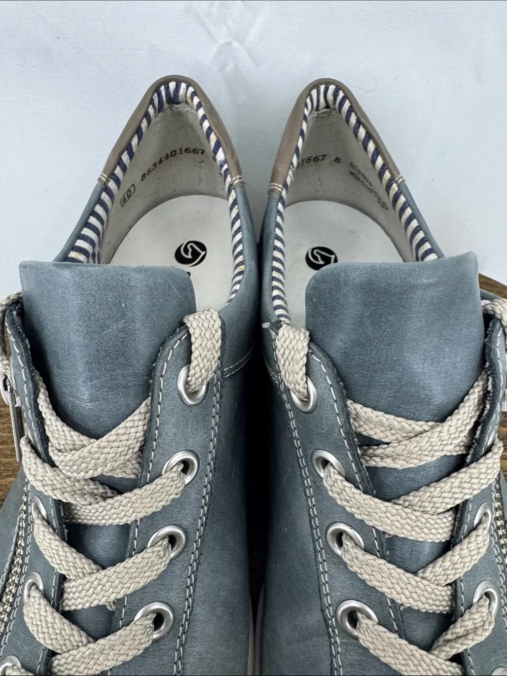 Remonte Womens R3408-15 Pale Blue Denim Leather Lace-up Sneakers, sz 40